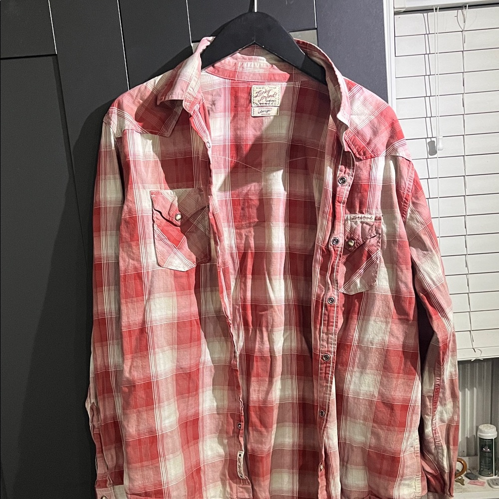 Lucky Brand Red and White Plaid Button Down Shirt